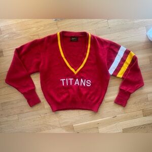 Vintage Dehen’s Knitting Red V-Neck Titans Sweater | Made in Portland, Oregon